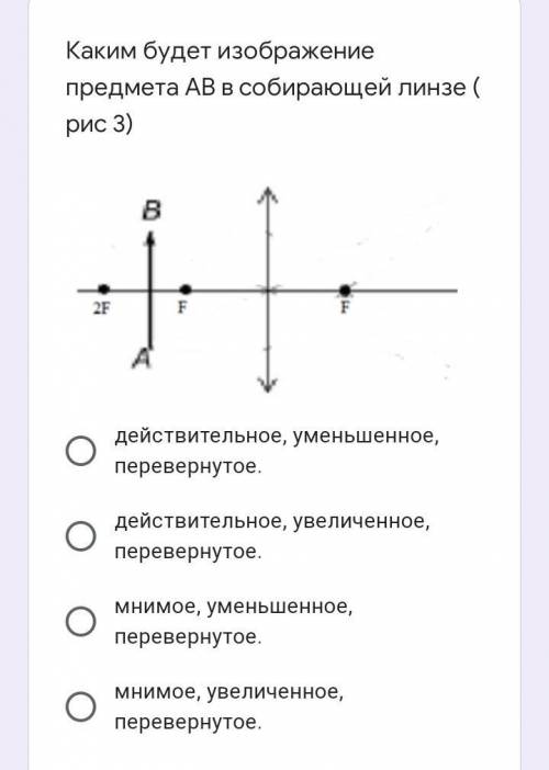 Каким будет изображение предмета АВ в собирающей линзе