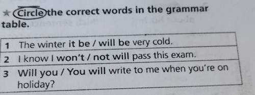 * Circle the correct words in the grammar table.1 The winter it be / will be very cold.2 I know I wo