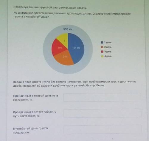 1й день:154км2й день:24%3й день:19%4й день:? ​​