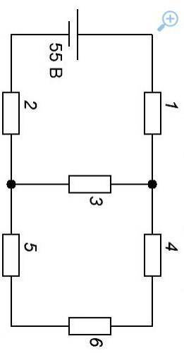 Сопротивление всех резисторов в схеме одинаковы и равны 2 ом. Определите силу тока А, напряжение В и