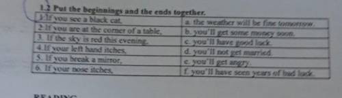 1.2 Put the beginnings and the ends together. V.If you see a black cat,a. the weather will be fine t