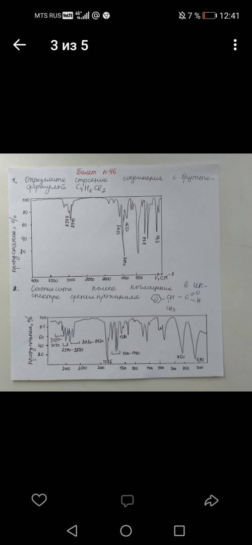 1.Определите строение соединения с брутто-формклой C4H6Cl2. ИК-спетор которого дан на рисунке 2. Соо