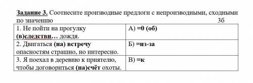 Соотнесите производные предлоги с непроизводными, сходными по значению.