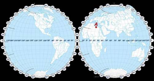Определите географические координаты пункта A.