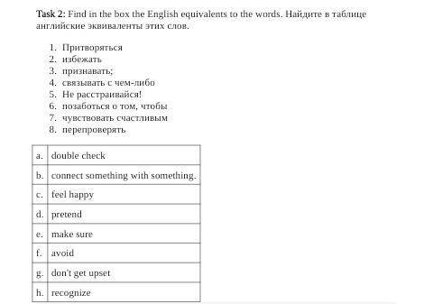 Find in the box the English equivalents to the words. Найдите в таблице английские эквиваленты этих