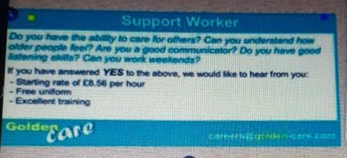 Support Worker Do you have the ability to enre for others? Can you understand howolder people feel?