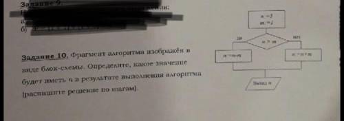 Фрагмент алгоритма изображён в виде блок-схемы. Определите, какое значение будет иметь n в результат