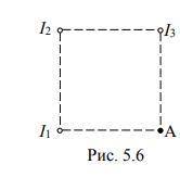 В трёх вершинах квадрата со стороной а перпендикулярно его плоскости расположены длинные прямые пров