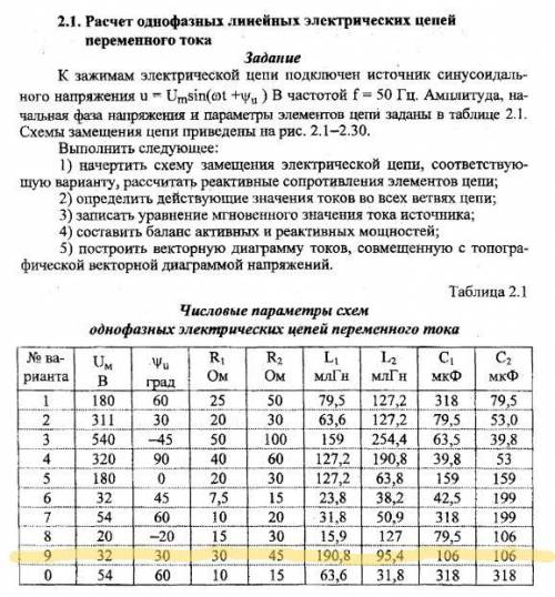 Расчёт однофазной электрической цепи переменного тока (Вариант 9)