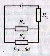 У показаному на рис. 36 колі електрорушійна сила джерела струму 36 В, а його внутрішнім опором можна