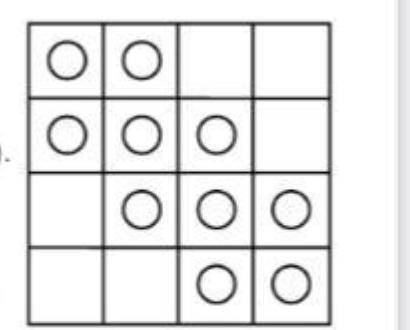 Разрежьте квадрат на четыре одинаковые части так, чтобы они содержали соответственно 1,2,3 и 4 фишки