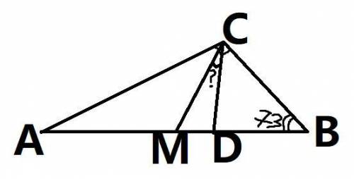 Дан прямоугольный треугольник ABC, угол C прямой. Из вершины C проведены биссектриса CD и медиана CM