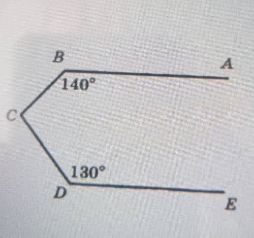 На рисунке AB||DE, угол CBA=140°угол CDE=130°Докажите что BC перпендикулярно CD​