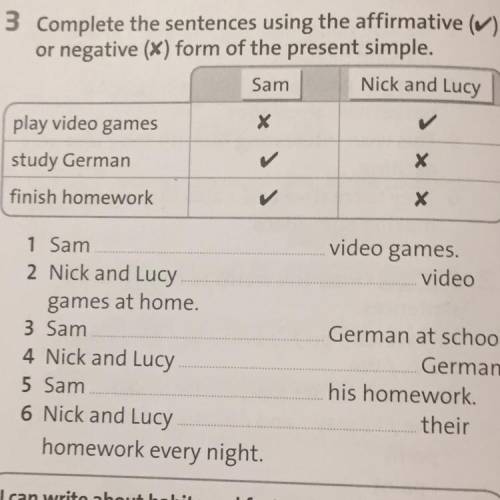 3 Complete the sentences using the affirmative (~) or negative (x) form of the present simple. Nick