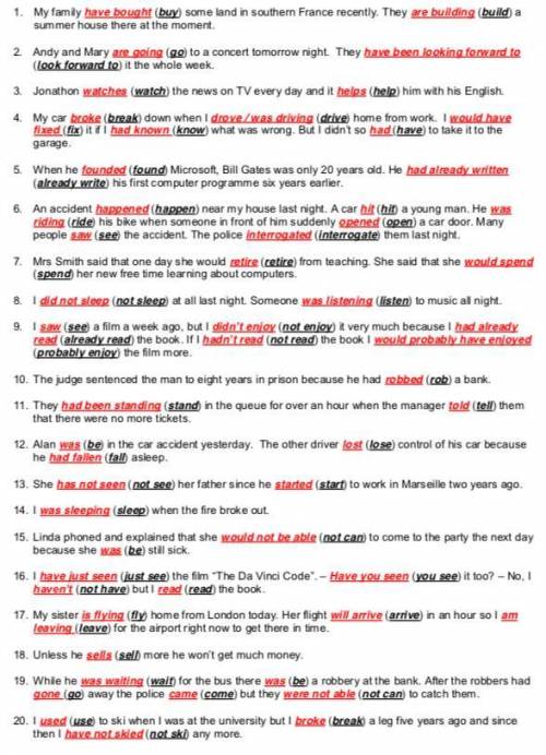 Fill in the correct form of the verb – All tenses  1. My family have (buy) some land in southern Fr