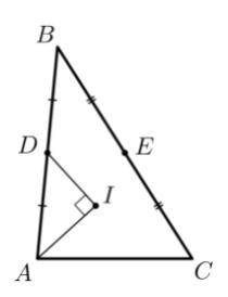 Точка I — центр окружности, вписанной в треугольник ABC, D — середина стороны AB. Найдите периметр т