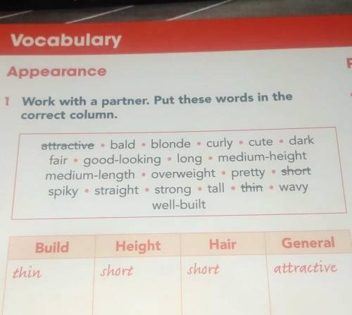 Work with a partner.Put these words in the correct column