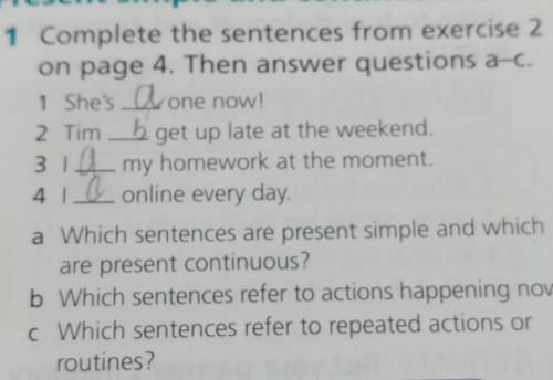 Present simple and continuous 1 Complete the sentences from exercise 2 on page 4. Then answer questi
