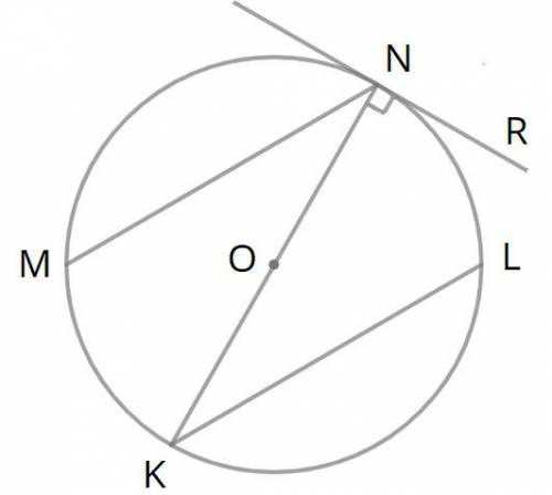 140 окружность 1-4.png Дано: MN=KL=7,5см;∢KNM=60°. Найти: диаметр см; ∢MNR= °; ∢NKL= °.
