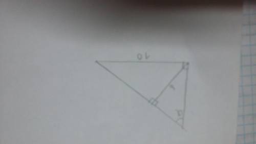 Найдите угол а прямоугольного триугольника, если один из катетов равен 10, а высота ровна 6