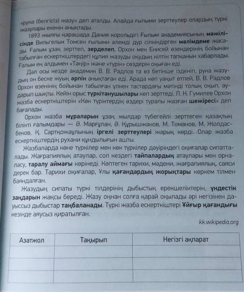 Мәтінді оқы.Қою қаріппен берілген сөздердің мағынасын анықта.Төменде берілген кестені толтыр.