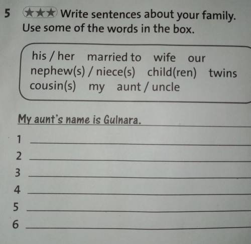 5. Write sentences about your family. Use some of the words in the box. his / her married to wife ou