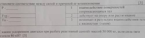 Установите соответствие между силой и причиной ее возникновения