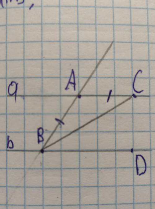 A,b - прямые, BC биссектриса угла ABD AC=AB доказать: a параллельно bP.s. рисунок ± такой