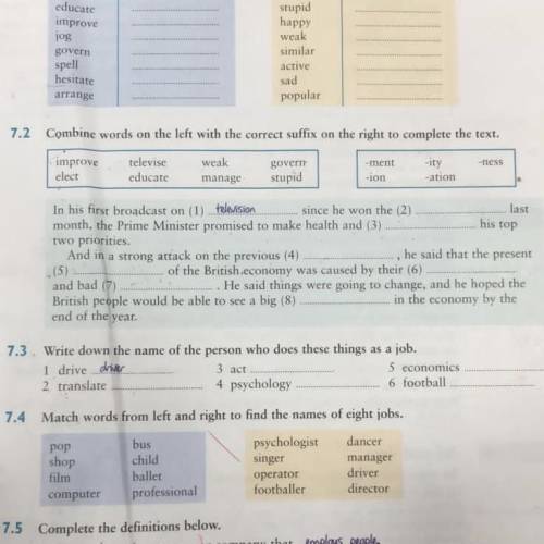 7.2 Combine words on the left with the correct suffix on the right to complete the text. improve cle