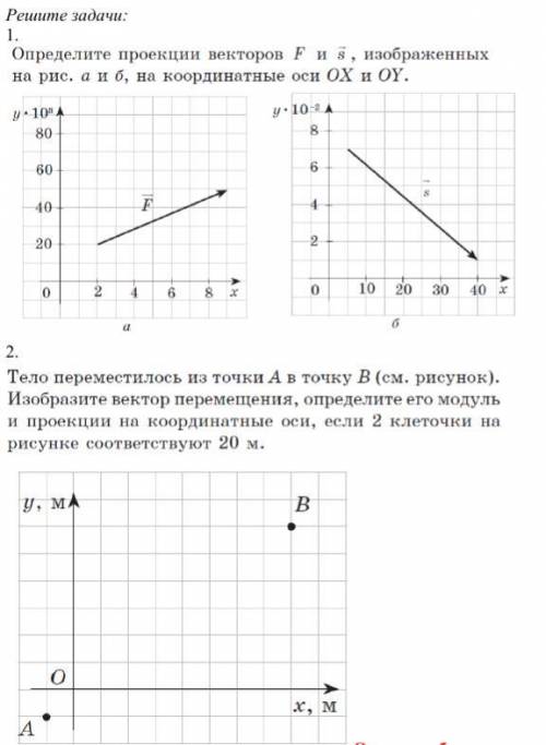 решить 2 задачи: 1) Определите проекции векторов F и S, изображенных на рис. а и б, на координатные