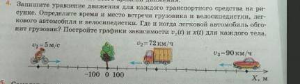 Определите время и место встречи грузовика и велосипедистки, легкового автомобиля и велосипедистки.