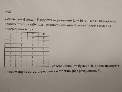 Таблицы истинности. Логическая функция F задаётся выражением (a -> b) -> ( не а × c)