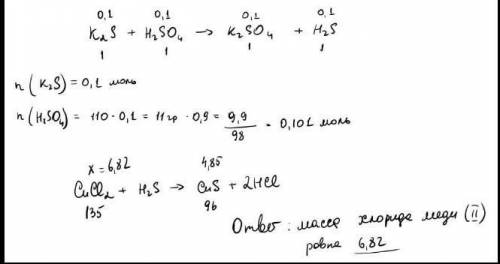 Сероводород, полученный в результате взаимодействия 11 г сульфида калия с раствором H2SO4 массой 110