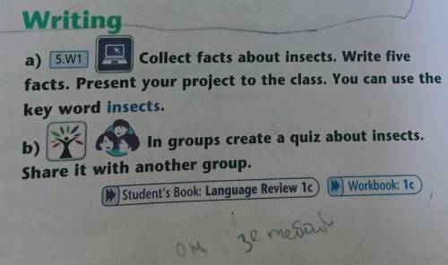 Writing 7 a) 5.W1 Collect facts about insects. Write five facts. Present your project to the class.
