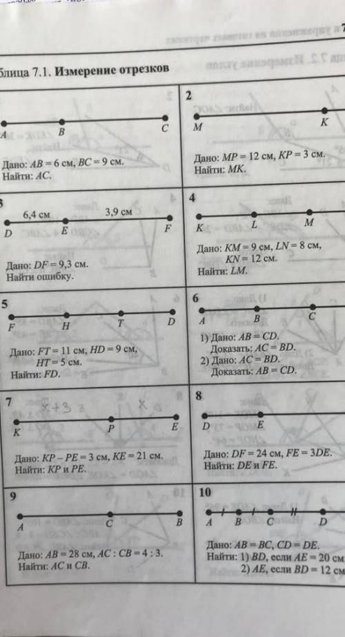 Таблица 7.1 измерение отрезков