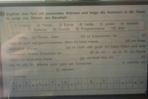 Ergänze den Text mit passenden Wörtern und trage die Nummern in die Tabel- le unten ein. Stimmt das