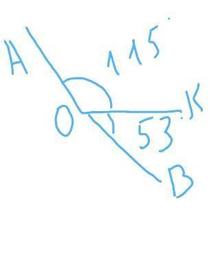 Найди угол AOB, если угол AOK равен 115°, а угол KOB равен 53°.