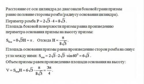 В прямую призму, основанием которой является ромб с углом в 60% вписан цилиндр, боковая поверхность