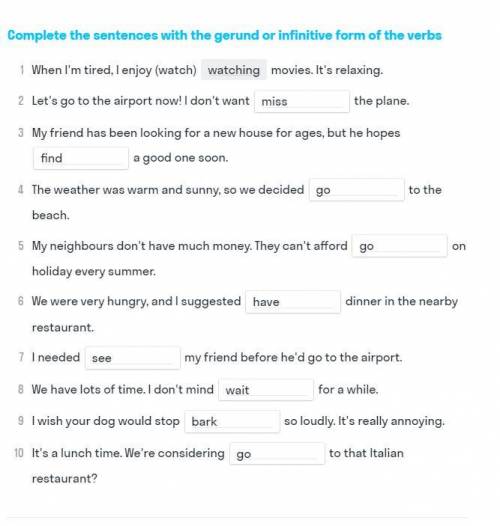 Complete the sentences with gerund or infinitive form of the verbs