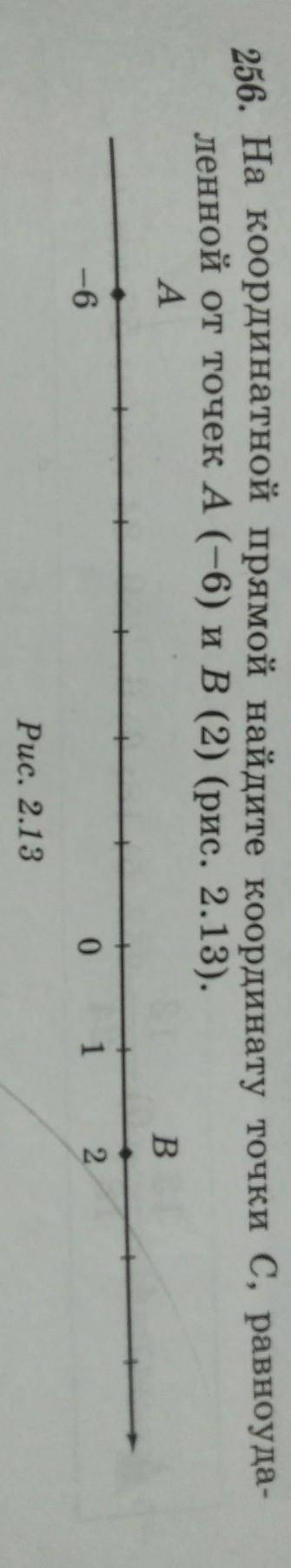 256. На координатной прямой найдите координату точки С, равноудаленной от точек А(-6) и В(2) (рис. 2