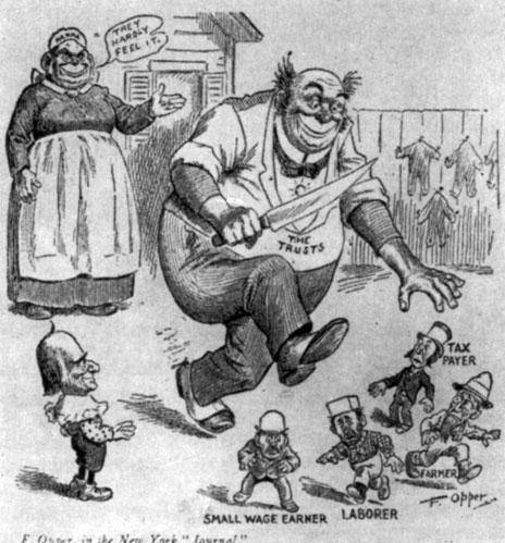 Что означает. или о чём говорит этот рисунок «Тресты сдирают шкуру с трудящихся». Карикатура Ф. Оппе