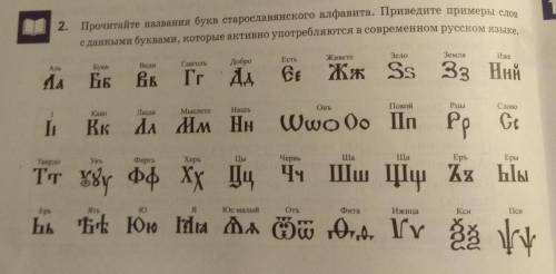2. Прочитайте названия букв старославянского алфавита. Приведите примеры слов с данными буквами, кот