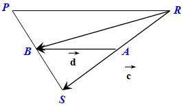 Дан треугольник PRS. AB — средняя линия треугольника. RS−→=c→ и AB−→−=d→.Вырази вектор RB−→− через в