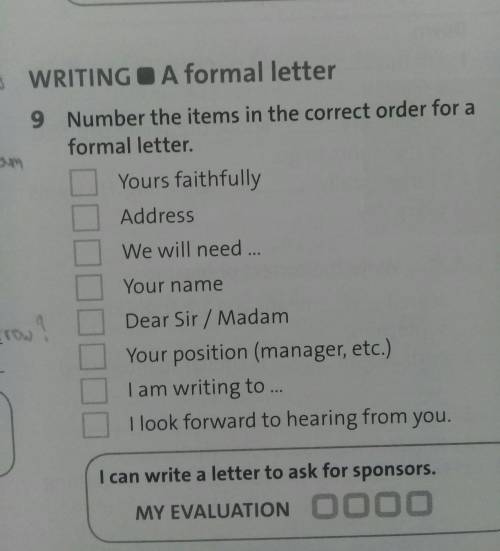 Number the items in the correct order for a formal letter