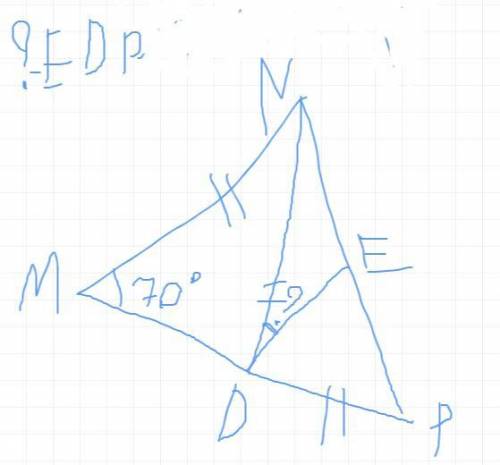 В треугольнике MNP на стороне MP отмечена точка D, такая, что MN=ND=DP. Отрезок DE — медиана треугол