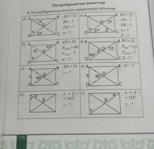 Геометрия 9. Тіктөртбұрыштың белгісіз элементтерін табыңдар