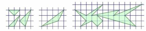 Найдите площади фигур на рисунках, если площадь каждой клетки равна 1. (В пункте а введите три числа
