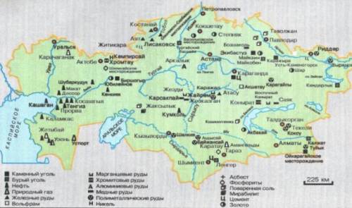 Используя карту полезных ископаемых Казахстана, определите закономерности распространения меди на те