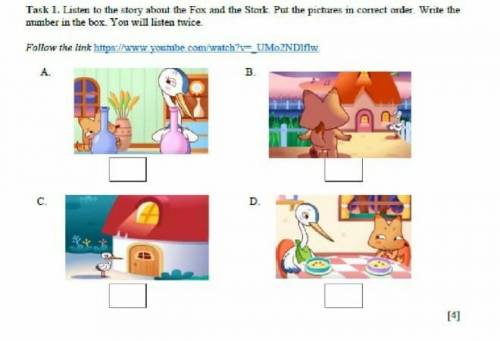 listen to the story about the Fox and Stork.Put the pictures is correct order. Write the number in t