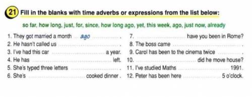Fill in the blanks with time adverbs or expressions from the list below
